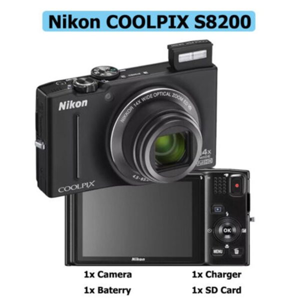 Nikon Coolpix S8200 Black Digital Camera 16.1mp Compact 14x Zoom Tested Japan Refurbished