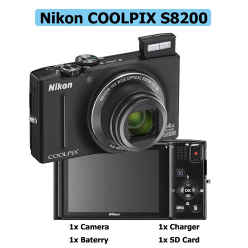 Nikon Coolpix S8200 Black Digital Camera 16.1mp Compact 14x Zoom Tested Japan Refurbished
