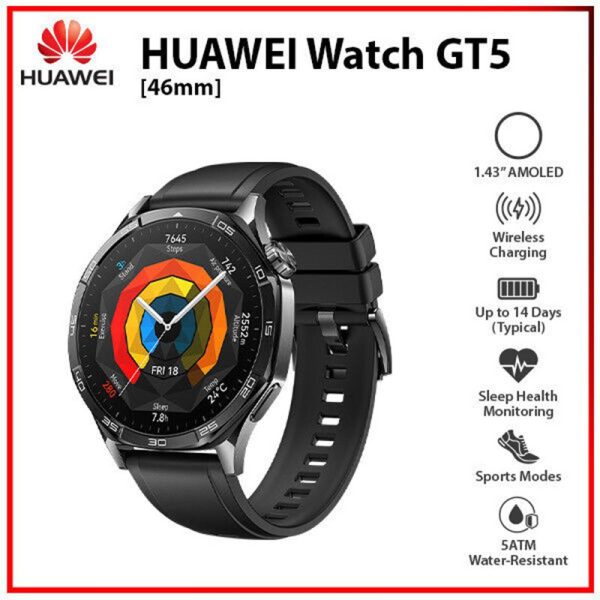 Huawei Watch Gt 5 46mm Black 1.43 Amoled Bluetooth Ios Android Smartwatch Refurbished2
