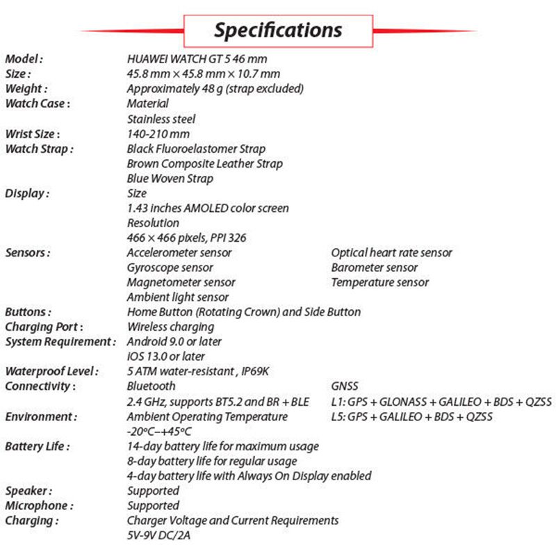 Huawei Watch Gt 5 46mm Black 1.43 Amoled Bluetooth Ios Android Smartwatch Refurbished3